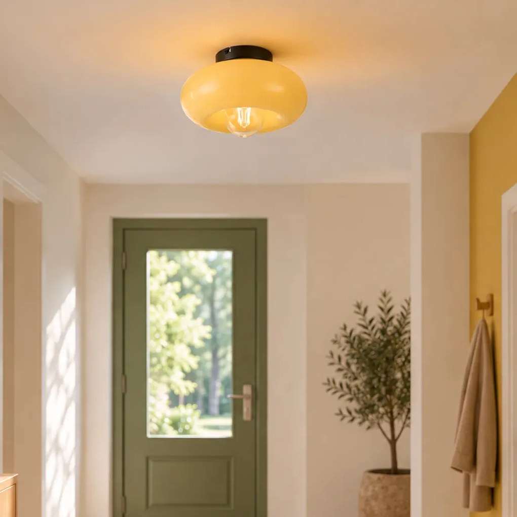 Retro Ceiling Lamp Black with Yellow Glass 30cm - Glaze