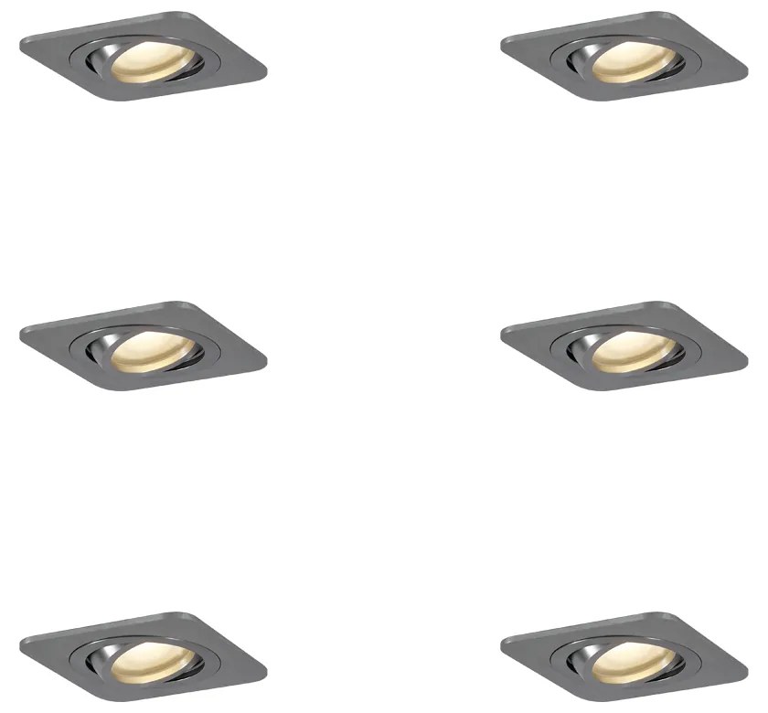 Комплект от 6 заоблени вградени спота Gunmetal GU10 50mm регулируеми IP44 - Alberto
