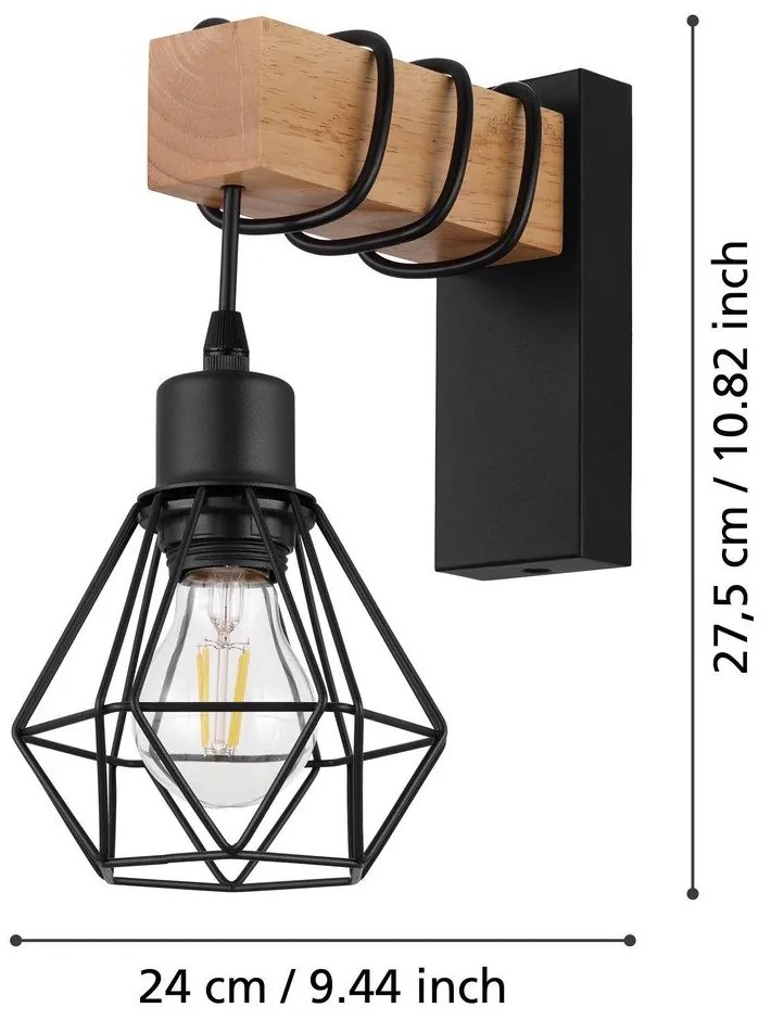 Стенна лампа в черен и естествен цвят TOWNSHEND 5 – EGLO