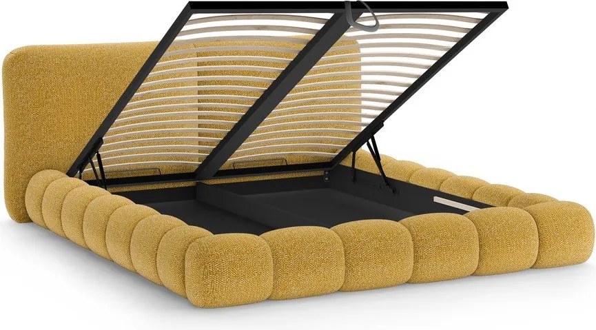 Двойно легло тапицирано с място за съхранение и включена подматрачна рамка в цвят горчица 180x200 cm Solange – Micadoni