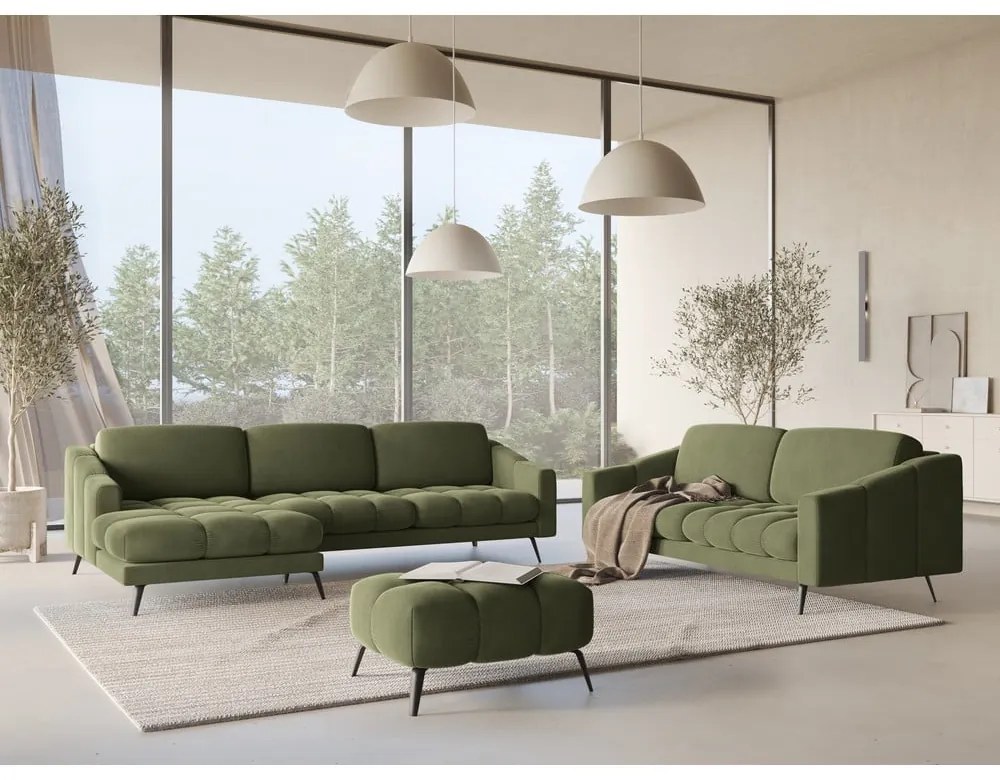 Зелен кадифен ъглов диван (ляв ъгъл) Nalu – Makamii