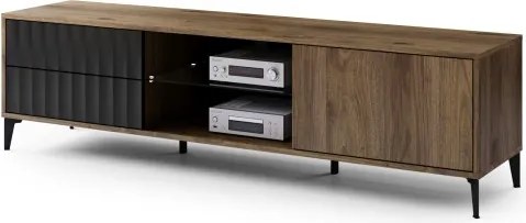 Шкаф РИМИНИ РТВ-182СК Елегантен Орех/Черно - МОДЕРЕН ТВ ШКАФ С ЧЕКМЕДЖЕТА/РАФТОВЕ И НАБРАЗДЕНИ ФРОНТОВЕ
