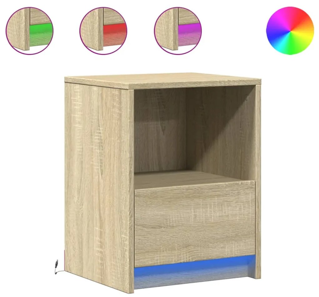 852023 vidaXL Нощно шкафче с LED осветление, дъб сонома, инженерно дърво