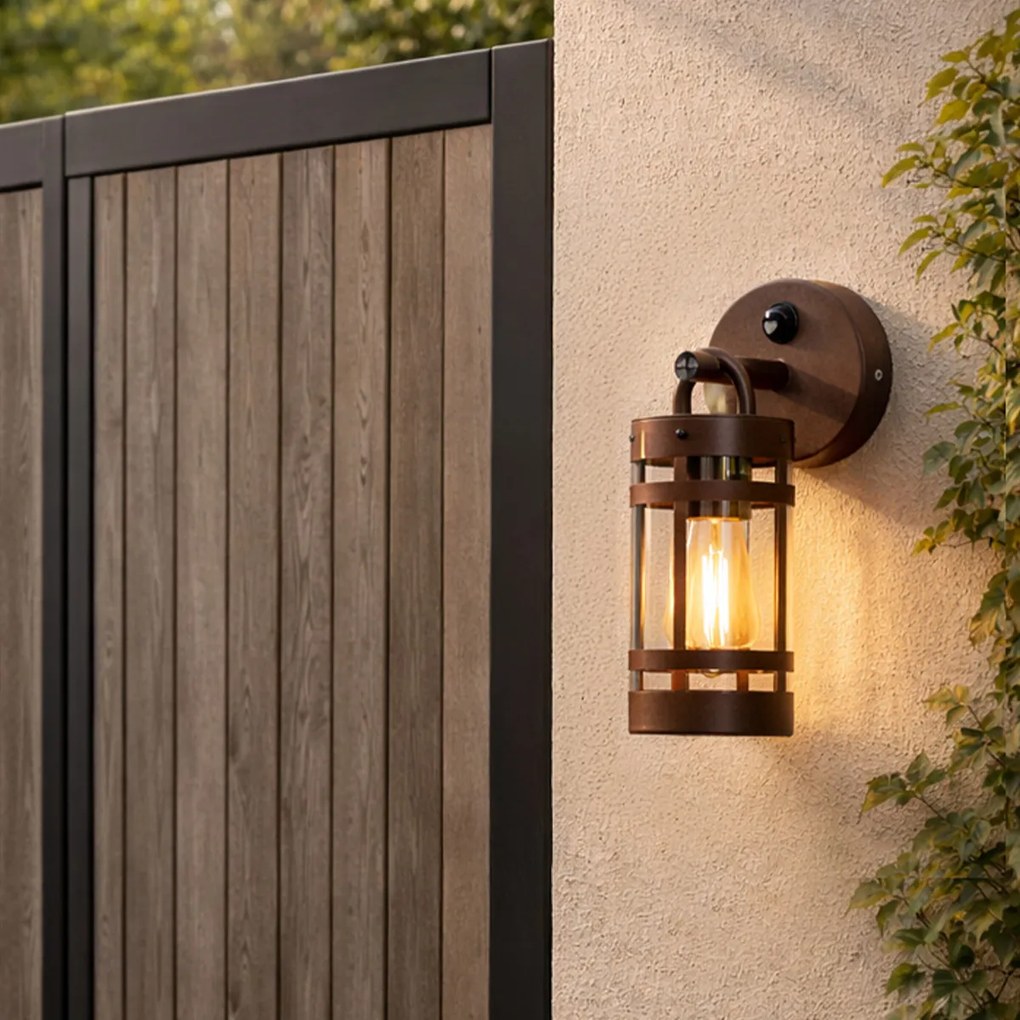 Външна стенна лампа ръждяво кафява IP44 с датчик за движение - Ruben