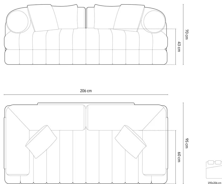Тъмносив сгъваем диван от прежда с примки от букле 206 cm Kemi – Cosmopolitan Design