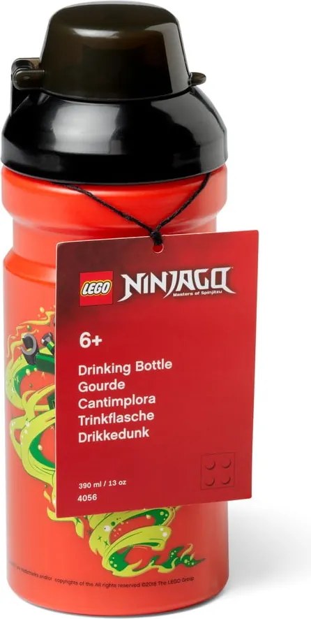 Червена бутилка за вода с черен капак Ninjago, 390 ml Ninjago Classic - LEGO®