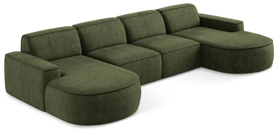 Зелен шенилов ъглов диван (U форма) Omao – Makamii