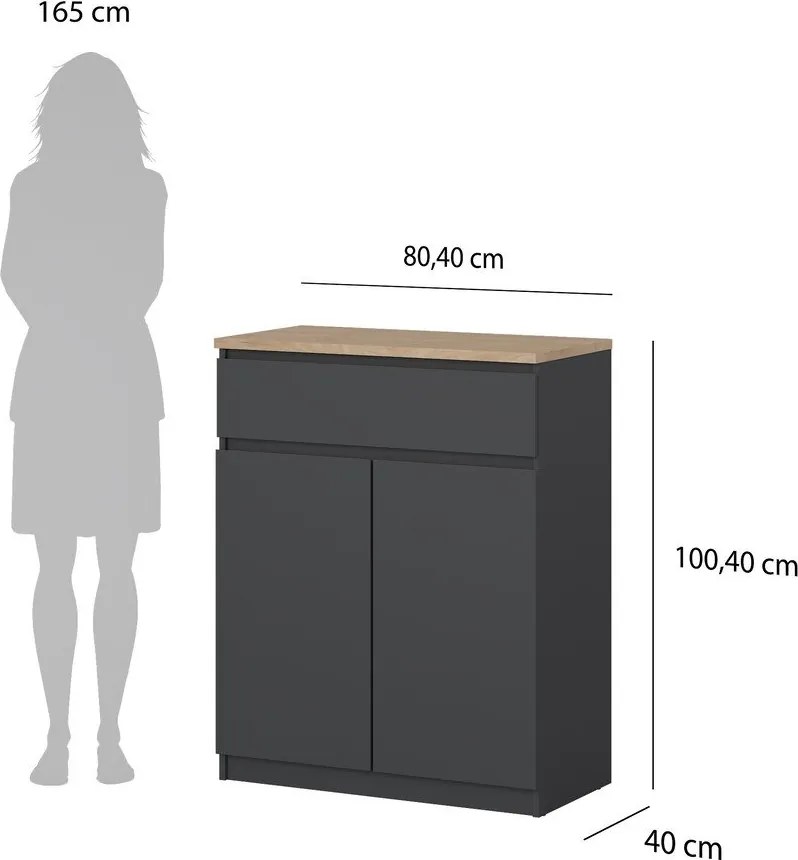 Тъмносив скрин 80x100x40 cm Naia – Tvilum