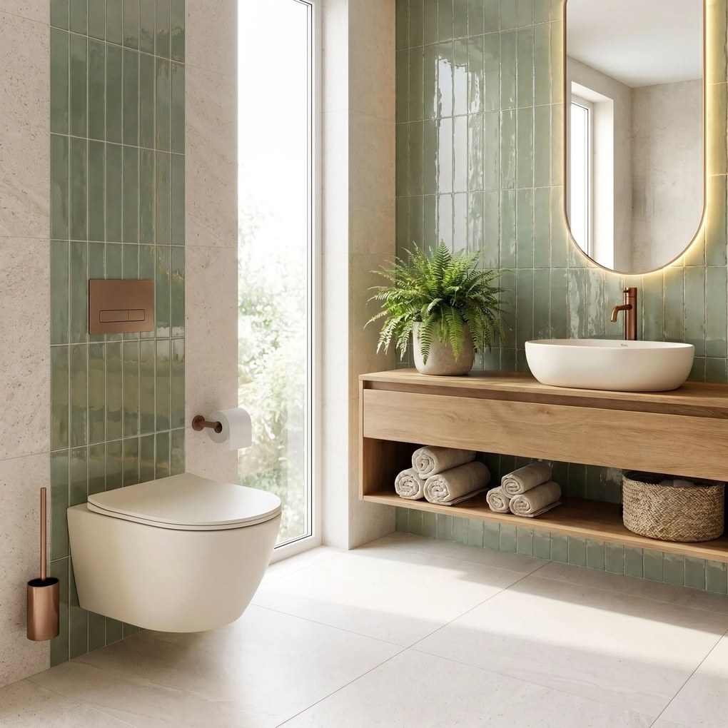 Комплект Конзолна WC Чиния Focus + Умивалник за Плот Rea Focus Creme