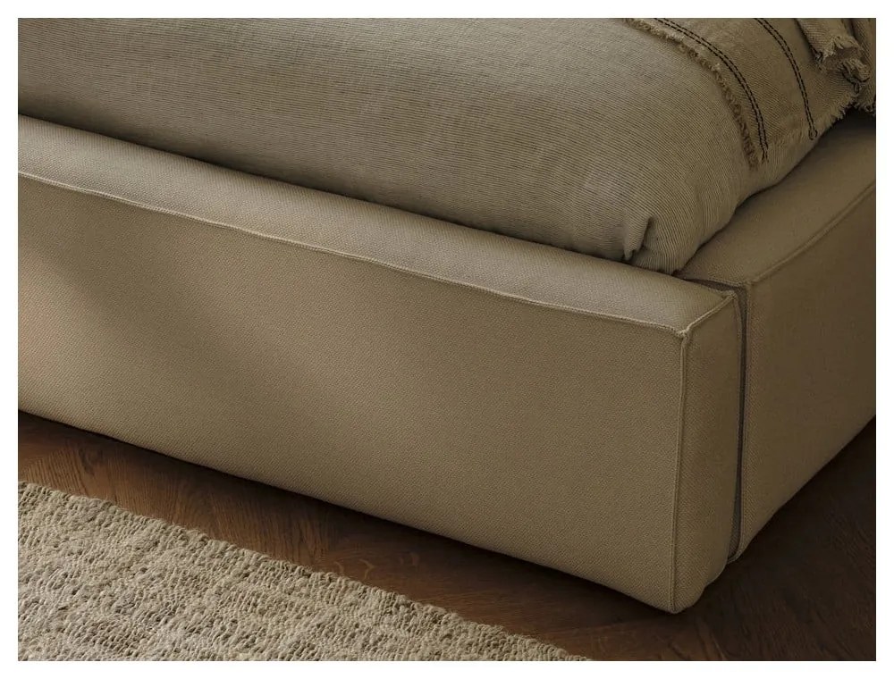 Бежово тапицирано двойно легло с място за съхранение и решетка 160x200 cm Arendal - Cosmopolitan Design