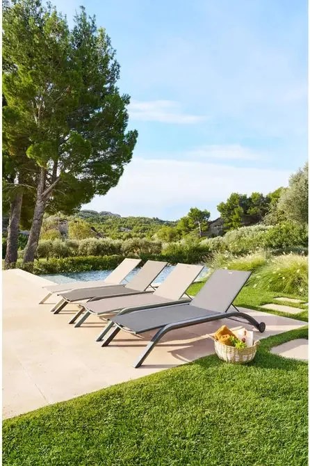 Сгъваем шезлонг с колелца Hesperide Jimani, Алуминий, Регулируем - Няма