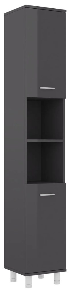 802632 vidaXL Шкаф за баня, сив гланц, 30x30x179 см, ПДЧ