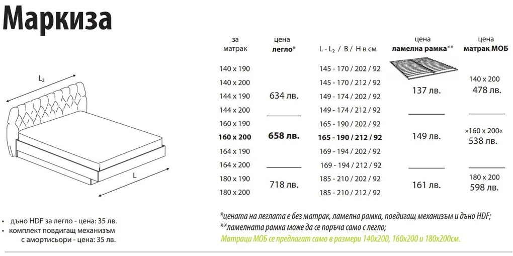 Тапицирано легло Маркиза от Мебели МОБ