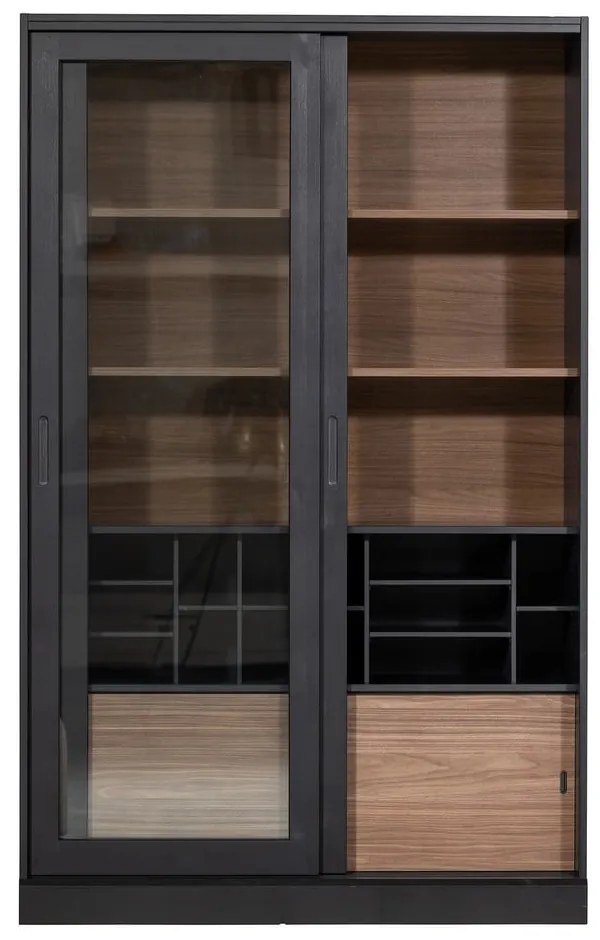 Витрина от масивен бор с плъзгащи се врати в черен и естествен цвят 125x200 cm James – WOOOD