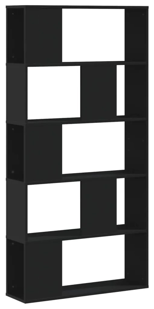 852772 vidaXL Библиотека 5 рафта черна 80,5x23,5x162,5 см инженерно дърво