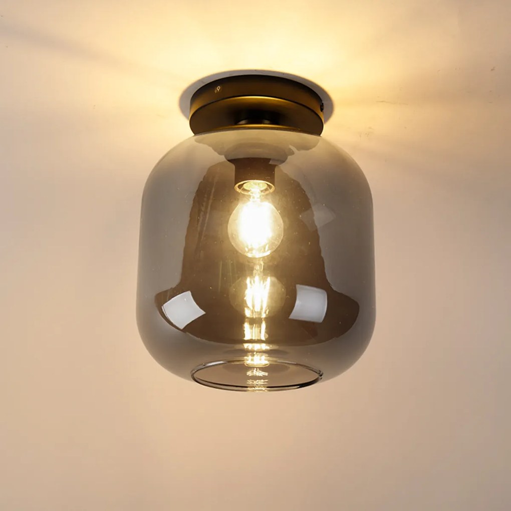 Дизайнерски таванна лампа черна & злато с опушено стъкло - Zuzanna