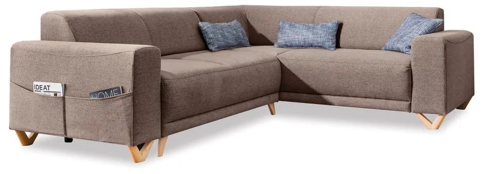 Кафяв разтегателен/с място за съхранение ъглов диван (десен ъгъл/L форма) Classy Sophie – Miuform