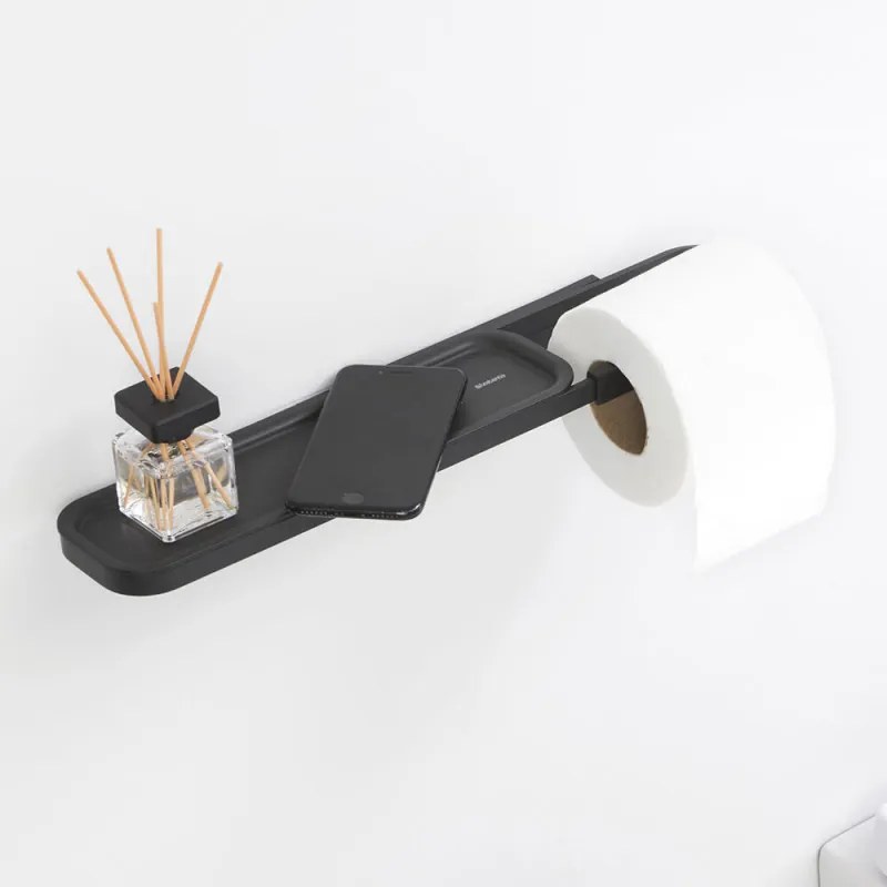 Държач за тоалетна хартия с рафт Brabantia MindSet 1005667, Лесен монтаж, Минерално покритие, Тъмносив