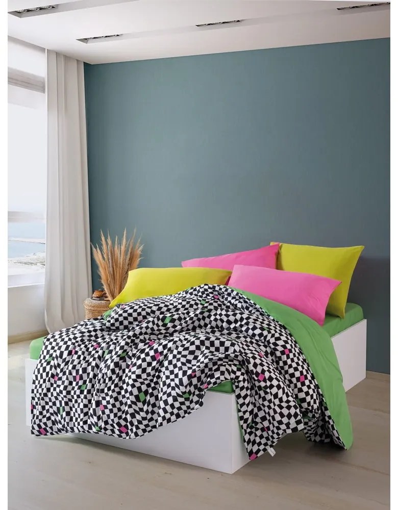 Черно-бяло двойно удължено спално бельо от памук Renforcé с включен долен чаршаф, 4 части 200x220 cm Dazzle – Mijolnir