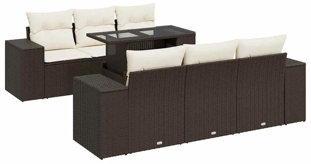 3326744 vidaXL Градински комплект с възглавници, 7 части, кафяв, полиратан