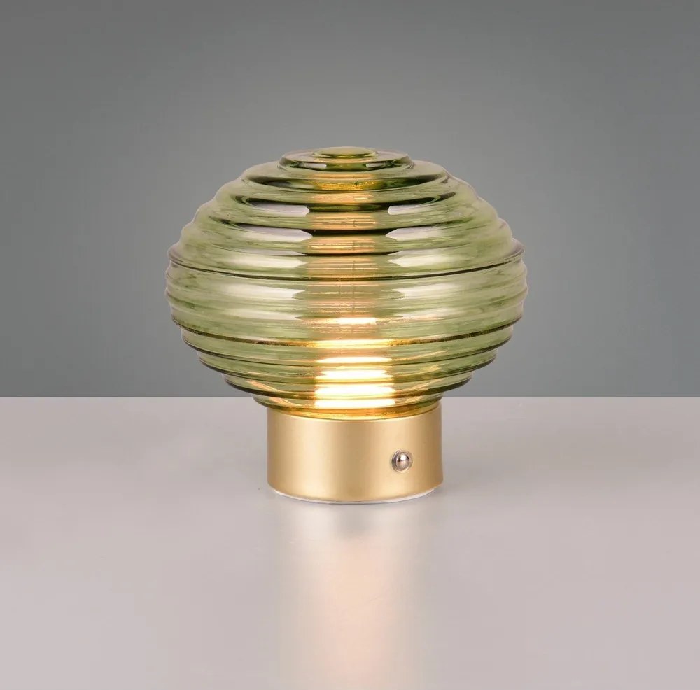 Димируема настолна LED лампа в зелено и златисто със стъклен абажур (височина 14,5 см) Earl - Reality
