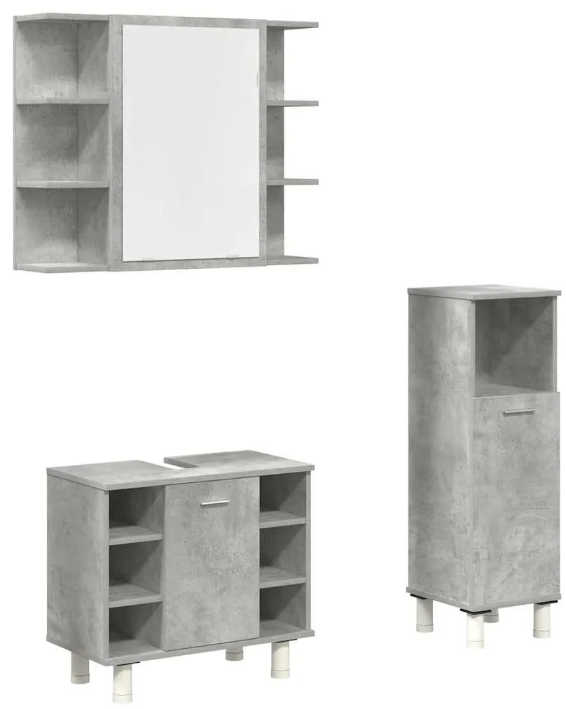 3324854 vidaXL Комплект мебели за баня от 3 части бетонно сив инженерно дърво