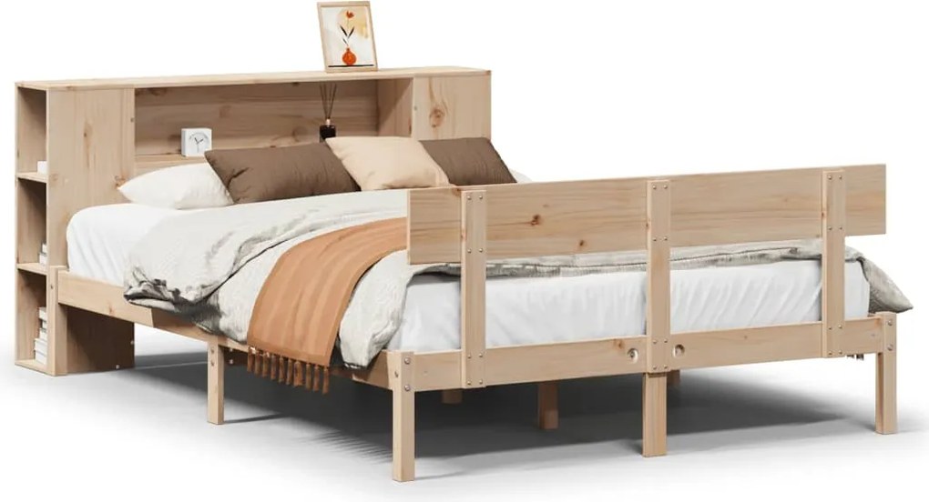 3321766 vidaXL Легло с етажерка за книги, без матрак, 120x190 см, бор масив