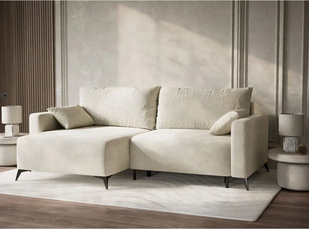 Кремав шенилов сгъваем/с място за съхранение ъглов диван (ляв ъгъл) Leon – Maison de Rêve