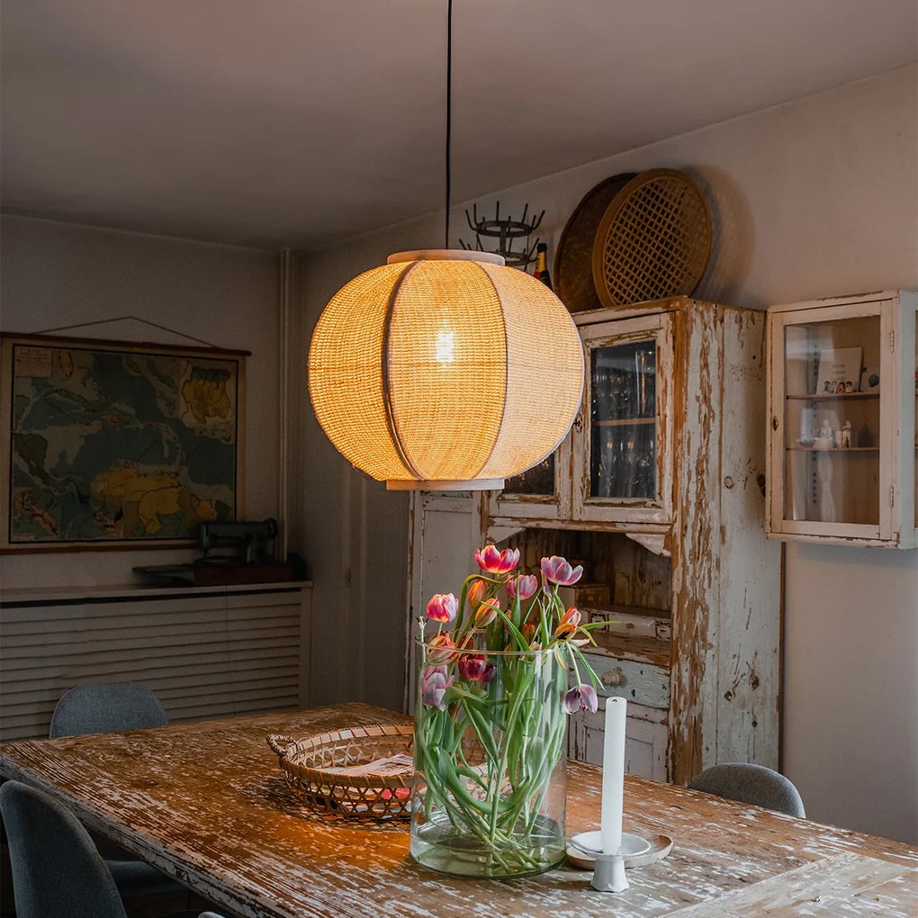 Ориенталски висящ лампион от естествен плат 48 см - Rob