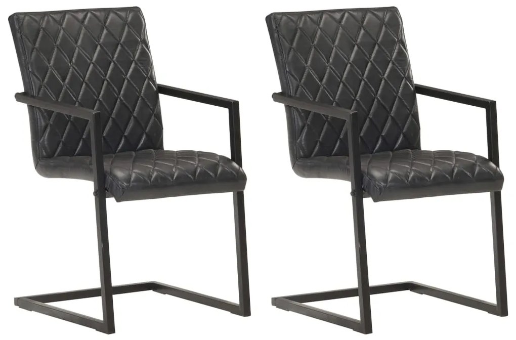 321844 vidaXL Конзолни трапезни столове, 2 бр, черни, естествена кожа