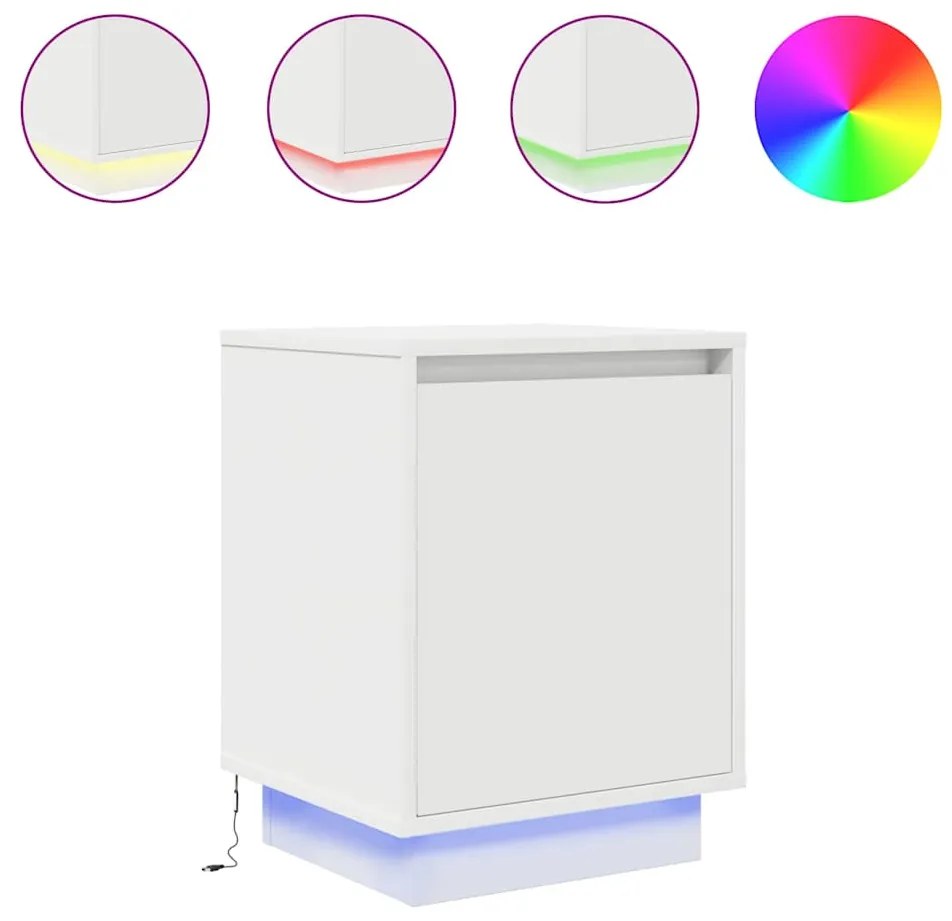 861266 vidaXL Нощни шкафчета с LED осветление 2 бр., бели 38x34x50 cm