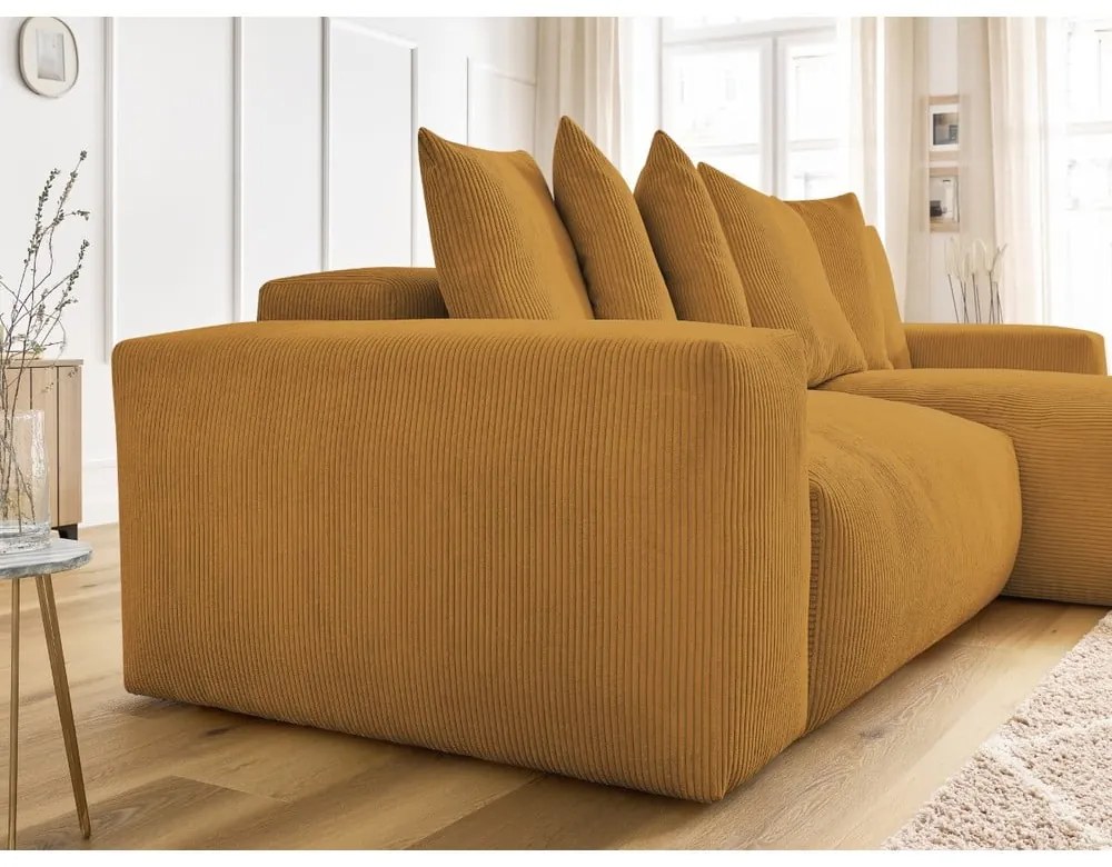 Сгъваем/с място за съхранение ъглов диван от рипсено кадифе в цвят горчица Voltaire – Bobochic Paris