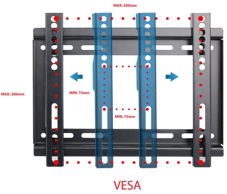 Стойка за телевизор Esperanza ERW005, Стенен монтаж, От 14 до 50 inch, Макс 25 кг, Vesa 200x200, Черен