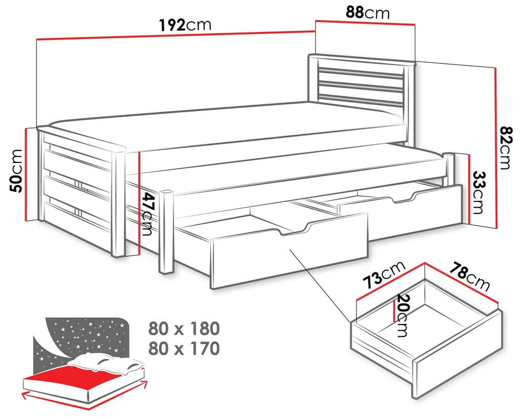 Детско легло Calwin-Leuko-Drus-80 x 180