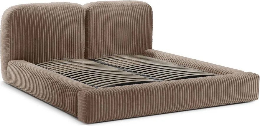 Кафяво тапицирано двойно легло с място за съхранение и включена подматрачна рамка 180x200 cm Martina – Micadoni