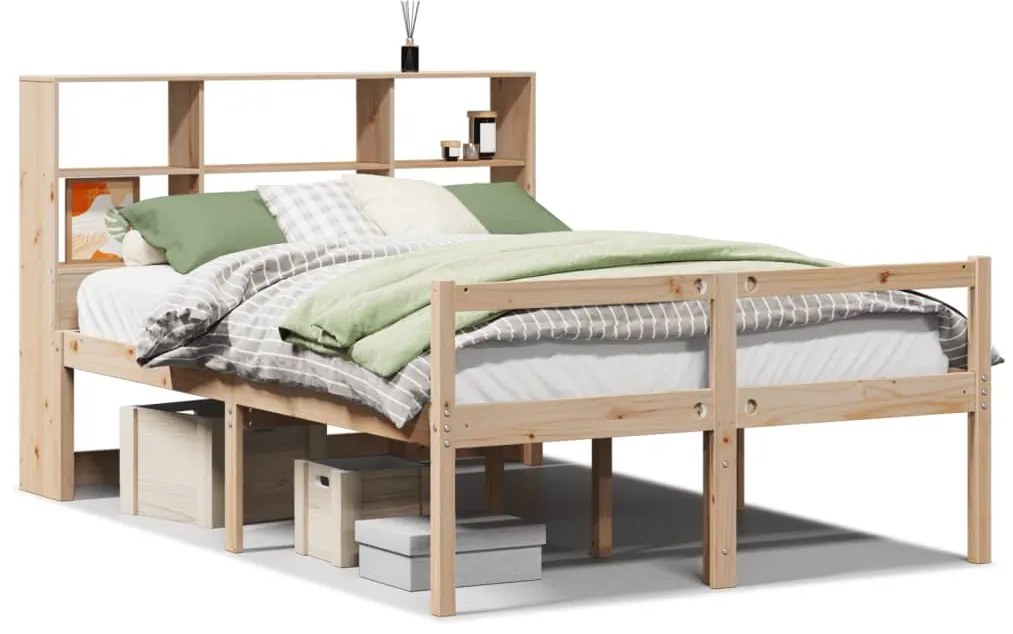 3322008 vidaXL Легло с етажерка за книги, без матрак, 140x190 см, бор масив