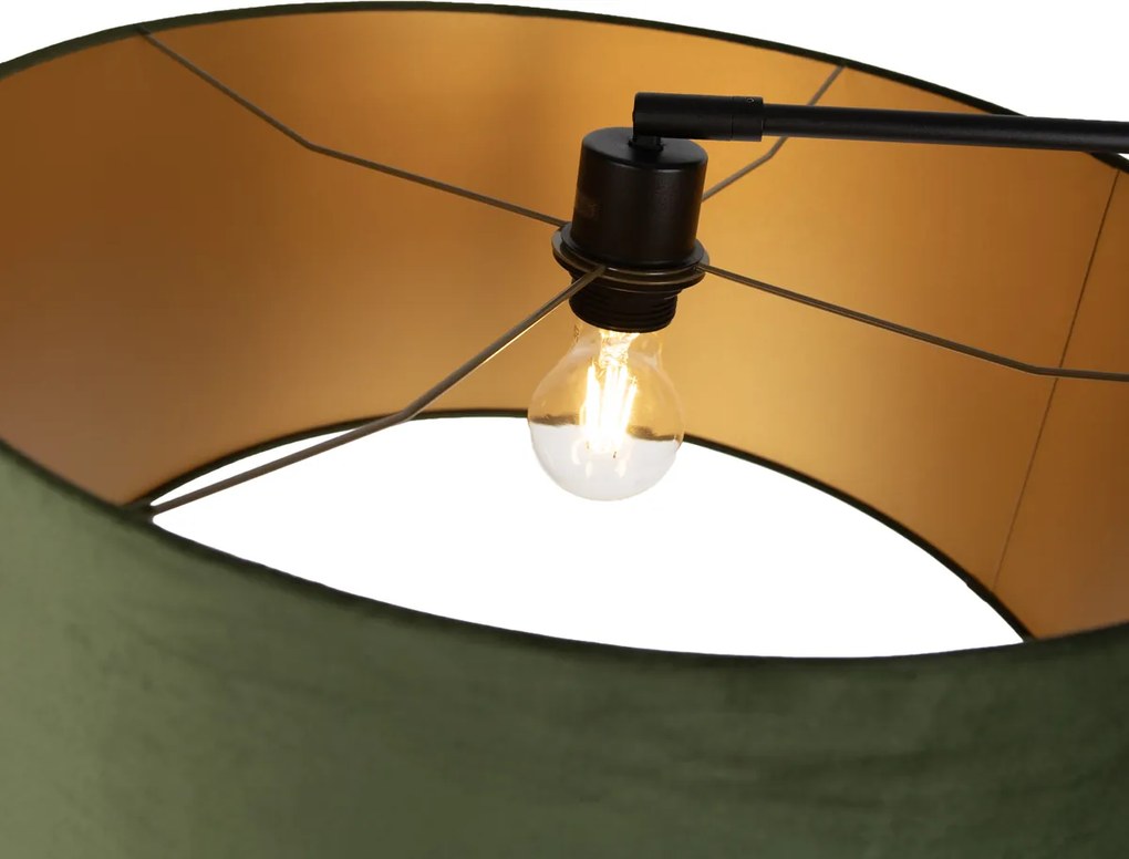 Подова лампа черна регулируема със зелен абажур и златист интериор 50 см - Editor