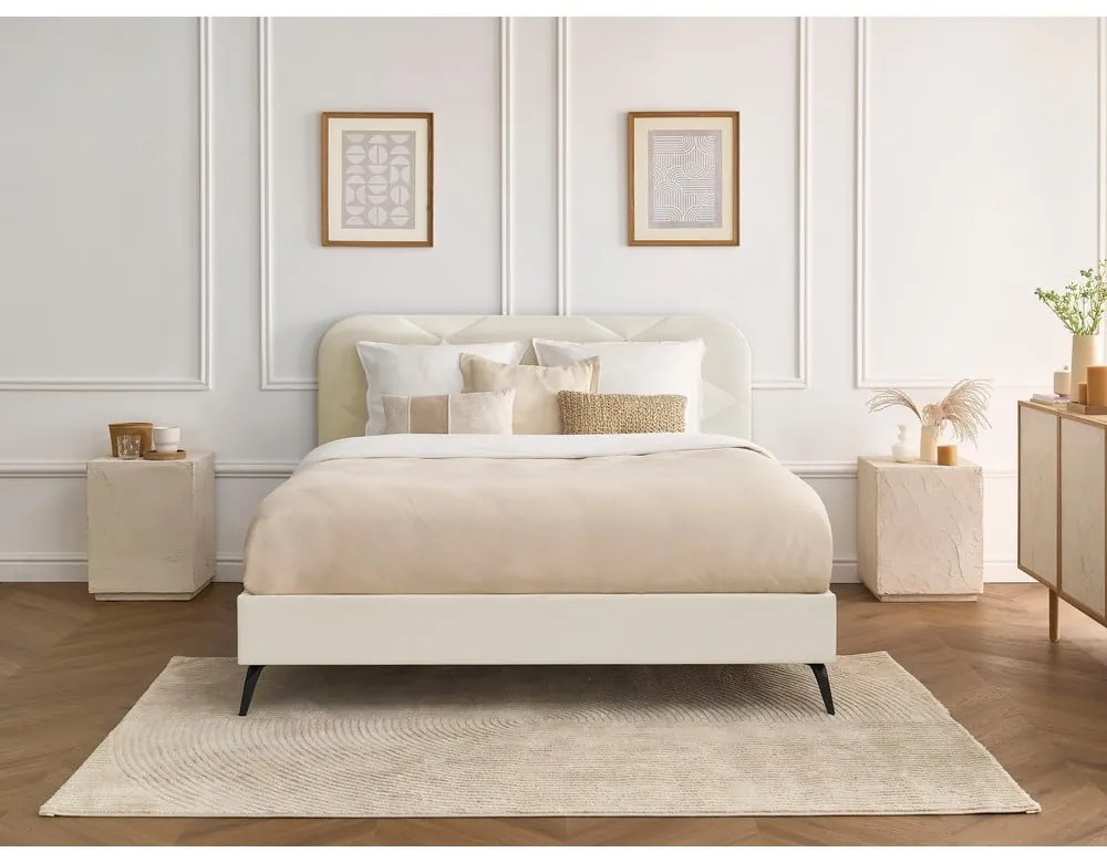 Бежово тапицирано двойно легло с включена подматрачна рамка 180x200 cm Prune – Bobochic Paris