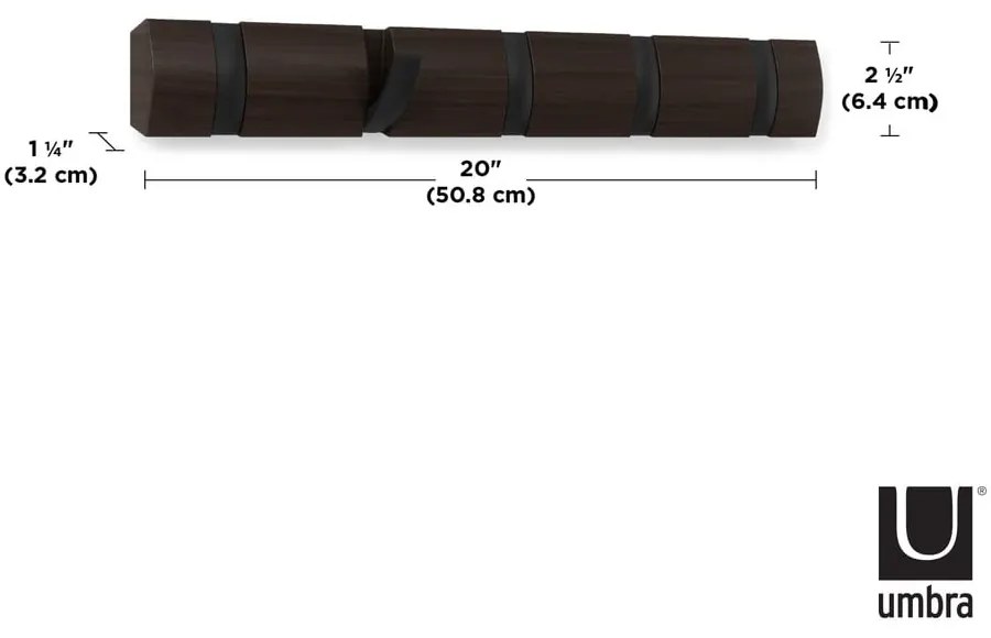 Тъмнокафява стенна закачалка от масивна топола Flip – Umbra