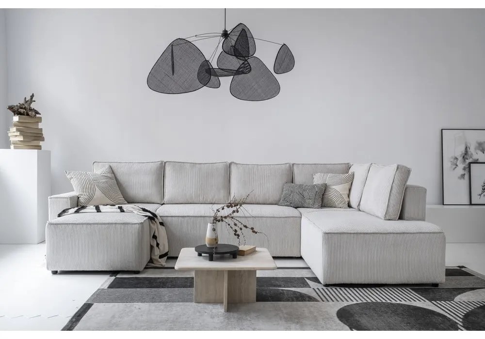 Бял разтегателен ъглов диван от рипсено кадифе (десен ъгъл/"U" форма) Brave Dave – Miuform