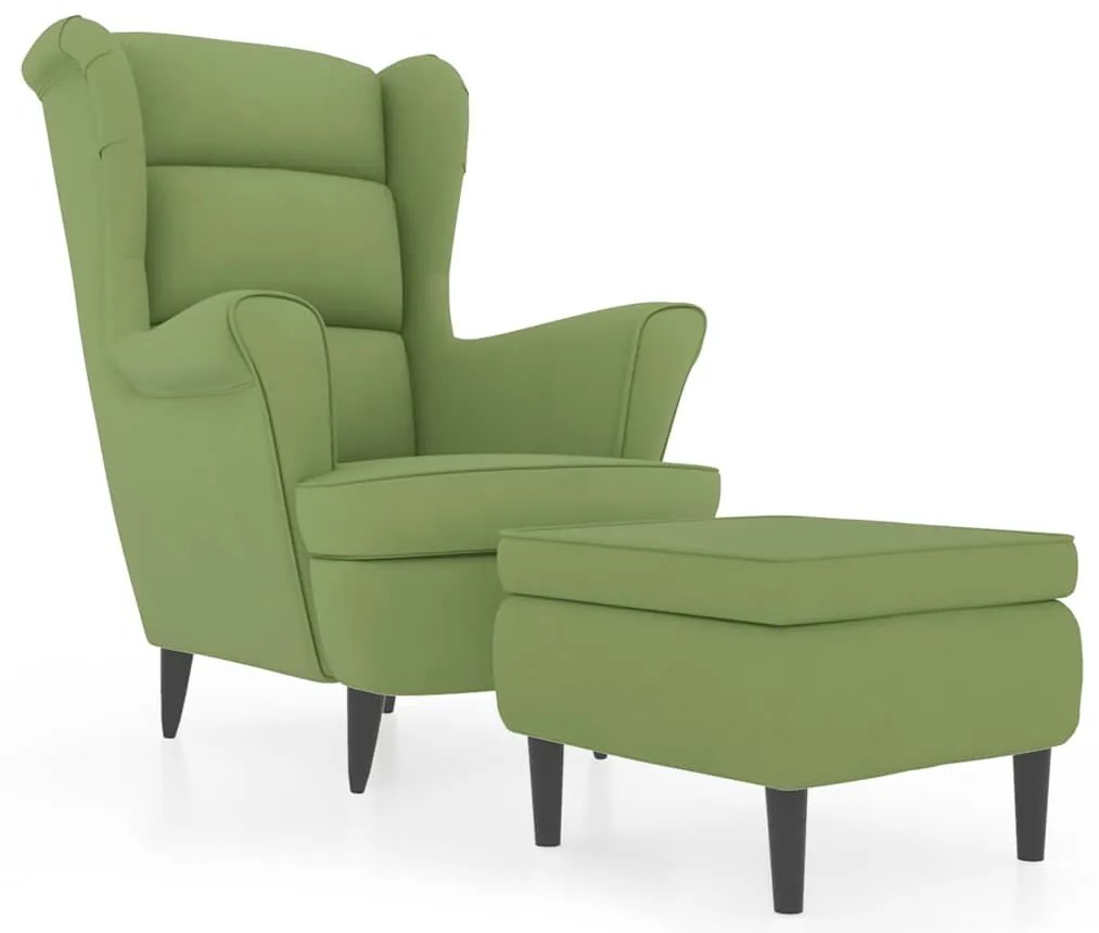 3115934 vidaXL Фотьойл Wingback с табуретка, светлозелено, кадифе