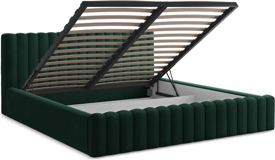 Тъмнозелено двойно легло 140x200 cm тапицирано с място за съхранение с включена подматрачна рамка Lemi – Makamii
