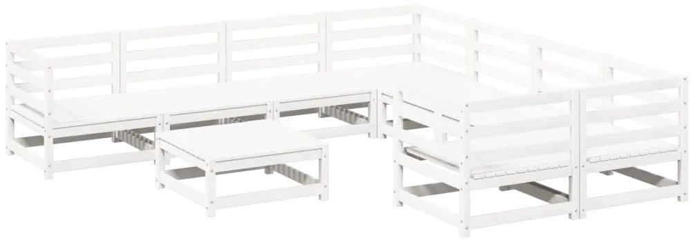 3299366 vidaXL Градински комплект диван от 9 части, бял, масивно дърво бор