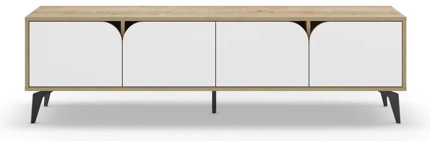 Масичка за телевизор с дъбов декор в бял и естествен цвят 180x51 cm Nola - Marckeric