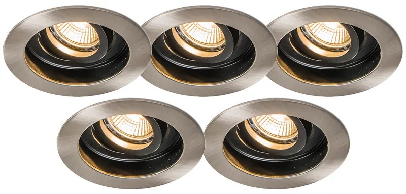 Комплект от 5 модерни вградени прожектора стомана - Rondoo