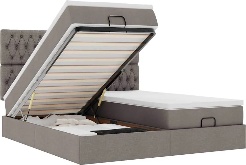 3314559 vidaXL Османска легло с матраци и LED, таупе, 160x200 см, плат