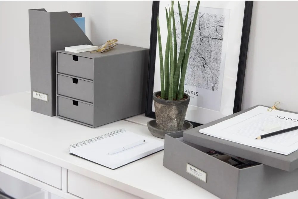 Сива кутия за чекмеджета с 3 отделения Ingrid - Bigso Box of Sweden