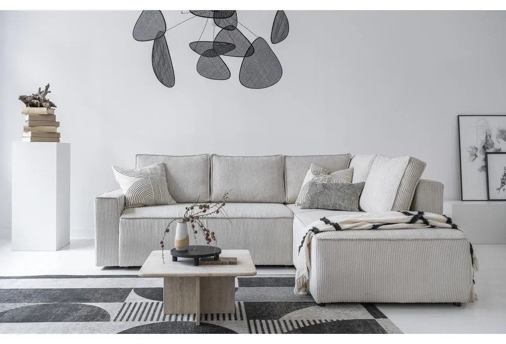 Бял разтегателен ъглов диван от рипсено кадифе (десен ъгъл) Brave Dave – Miuform