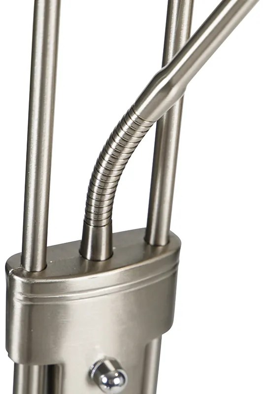 Подова лампа стомана с лампа за четене с димируема LED в Келвин - Diva