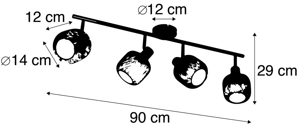 Индустриален прожектор черен със злато 4-светлини - Bliss Mesh